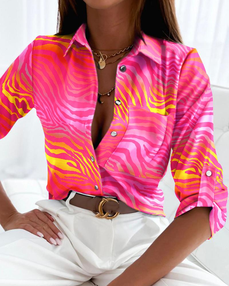 

Ombre Zebra Stripe Print Roll Tab Sleeve Shirt, Multicolor