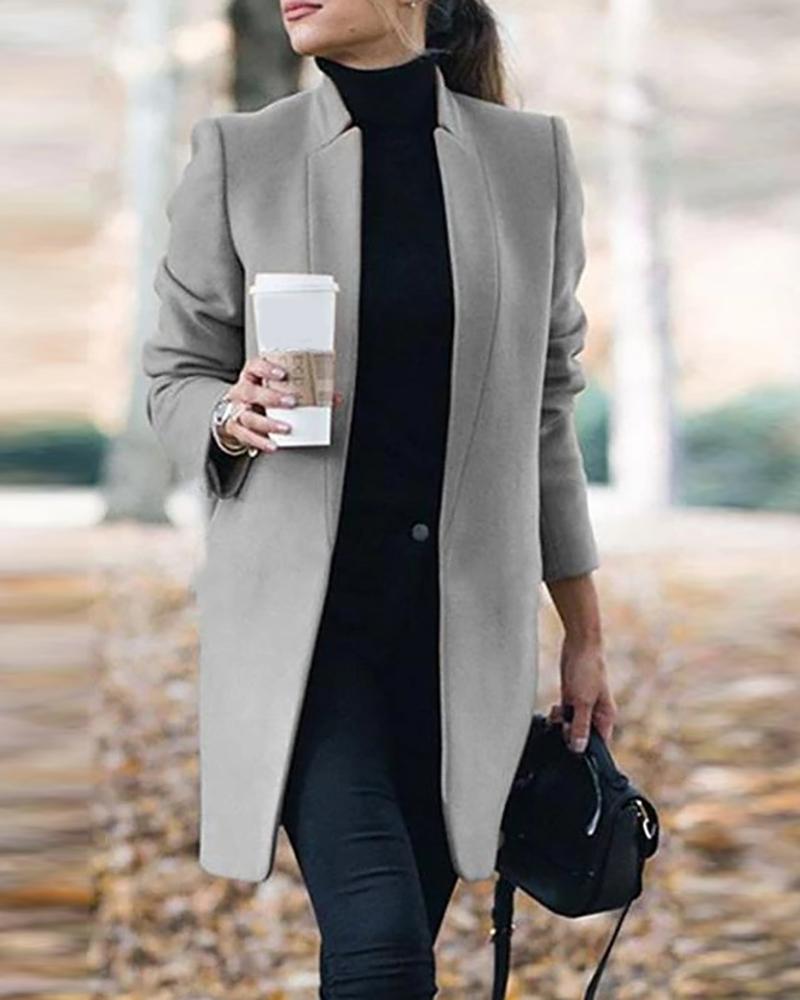

Plain Long Sleeve Trench Coat, Gray