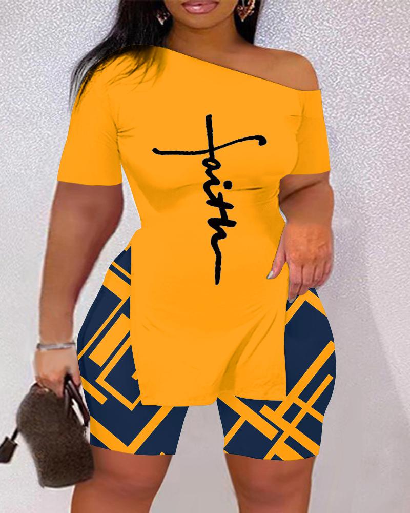 

Plus Size Faith Plaid Print Slit Top & Shorts Set, Yellow