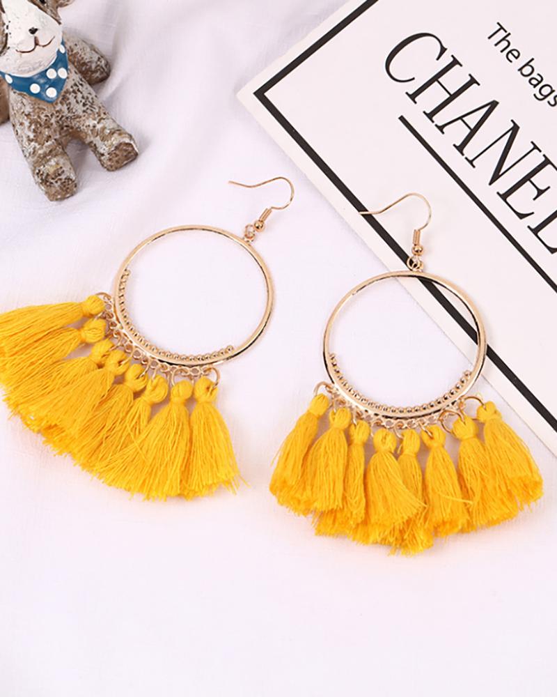 

1Pairs Tassel Design Round Charm Drop Earrings, Yellow