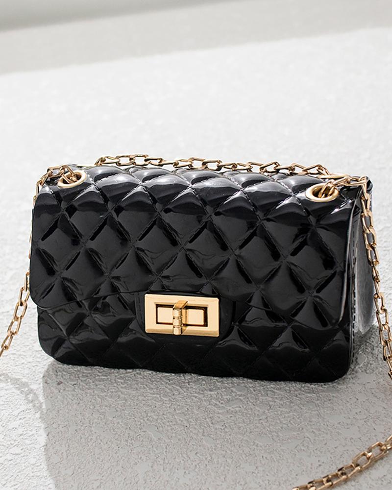 

Quilted Twisted Lock Chain Crossbody Bag, Black