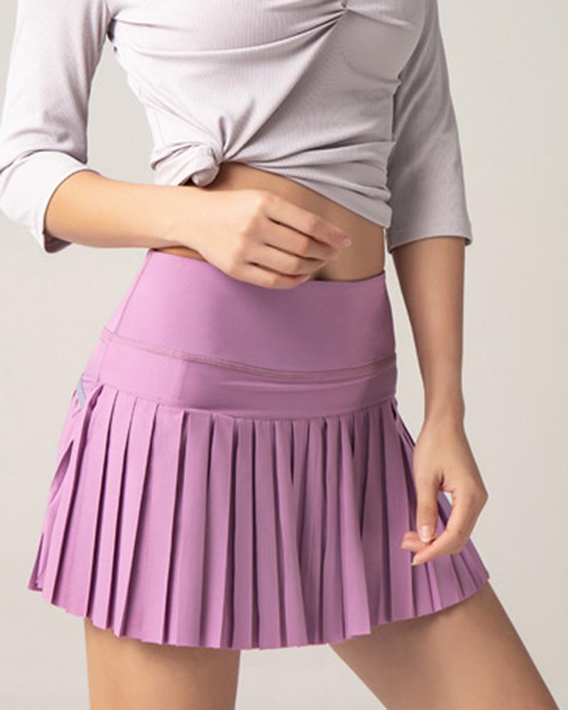 

Pocket Design Breathable High Waist Pleated Skorts, Purple