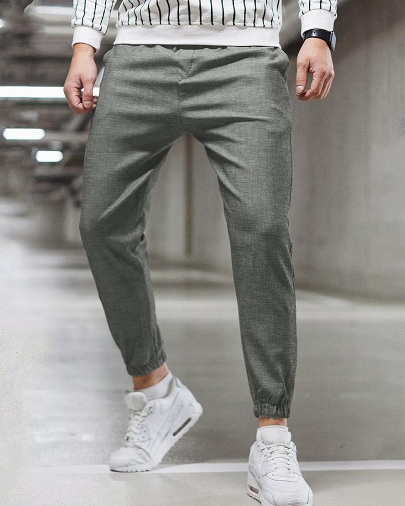 

Casual Solid Color Cropped Trousers, Gray