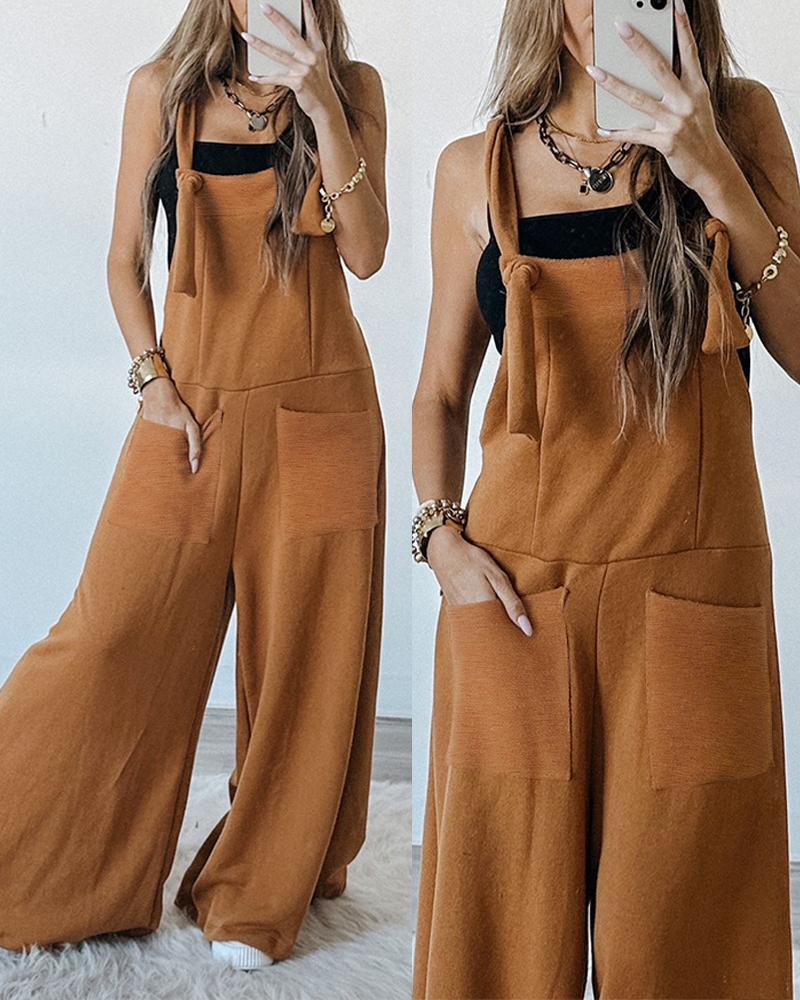 

Contrast Paneled Wide Leg Suspender Jumpsuit, Dark yellow