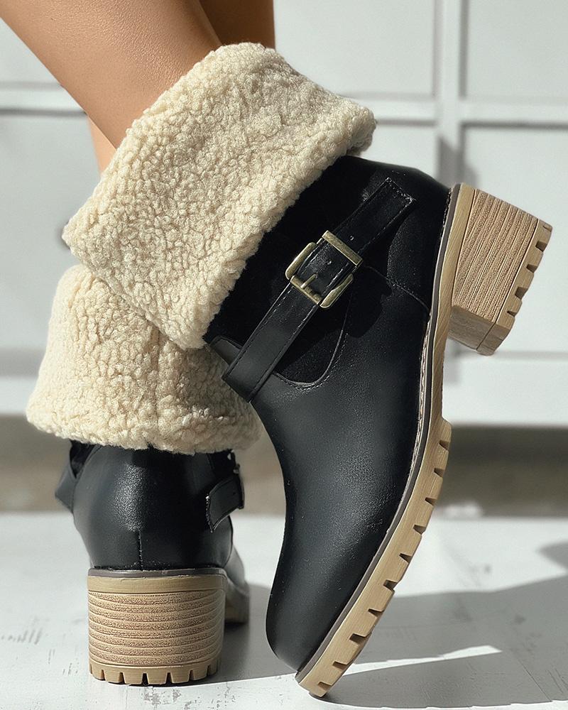 

Buckled Chunky Lined Martin Boots, Black