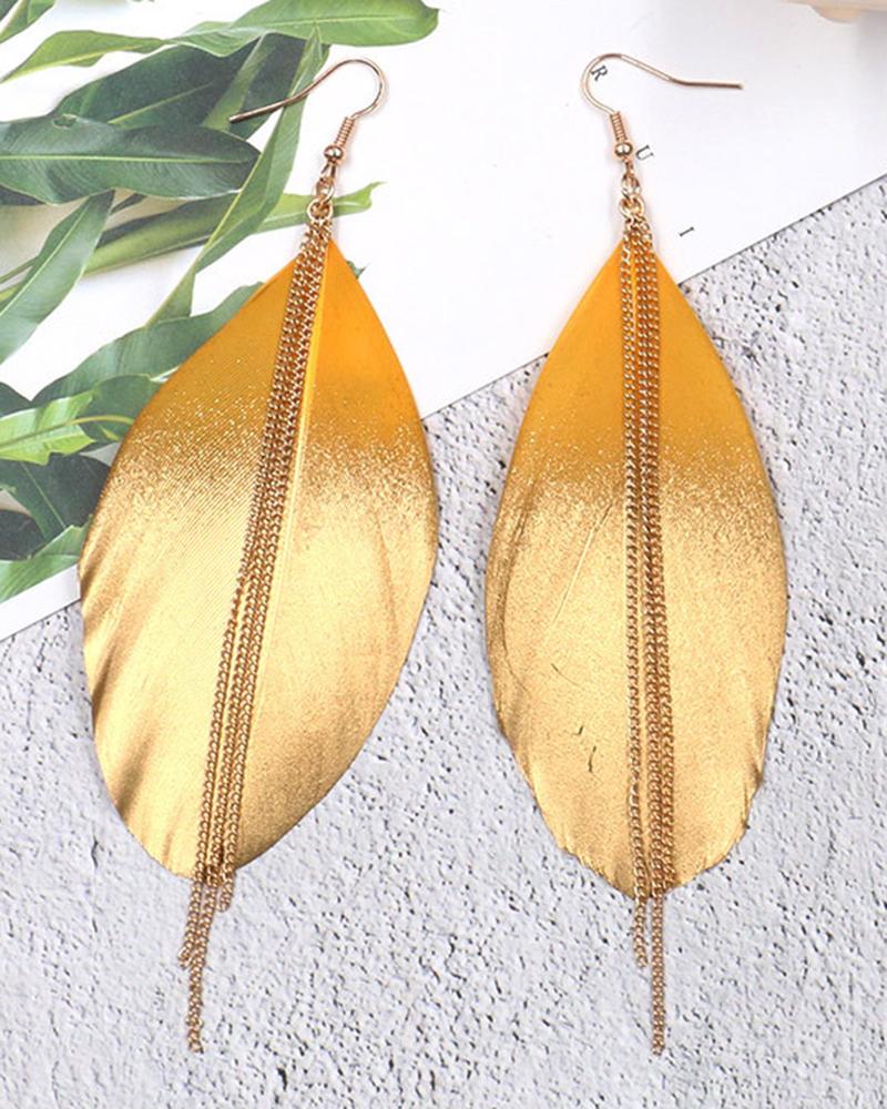 

1Pair Gradient Color Feather Tassel Dangle Earrings, Yellow