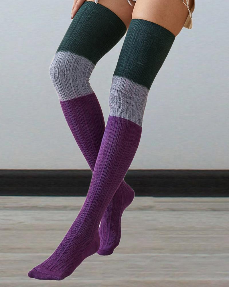 

1Pair Colorblock Thigh High Knit Leg Warmers Long Boot Socks, Style4