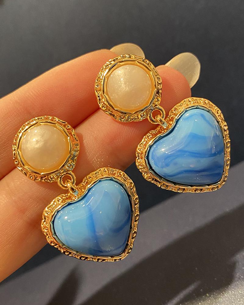 

1Pair Retro Heart Turquoise Drop Earrings, Blue