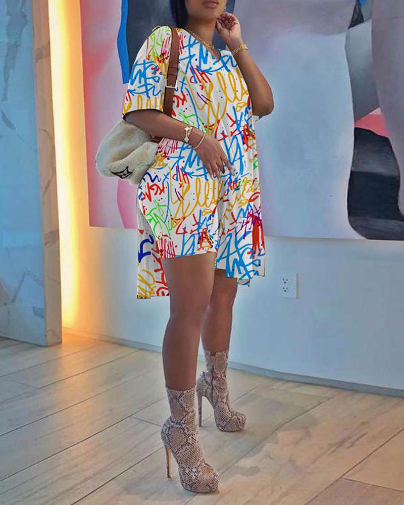 

Printed Floral High Slit Top & Skirt set, White
