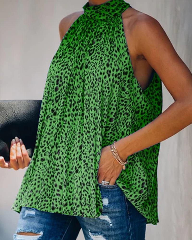 

Cheetah Print Halter Sleeveless Top, Green