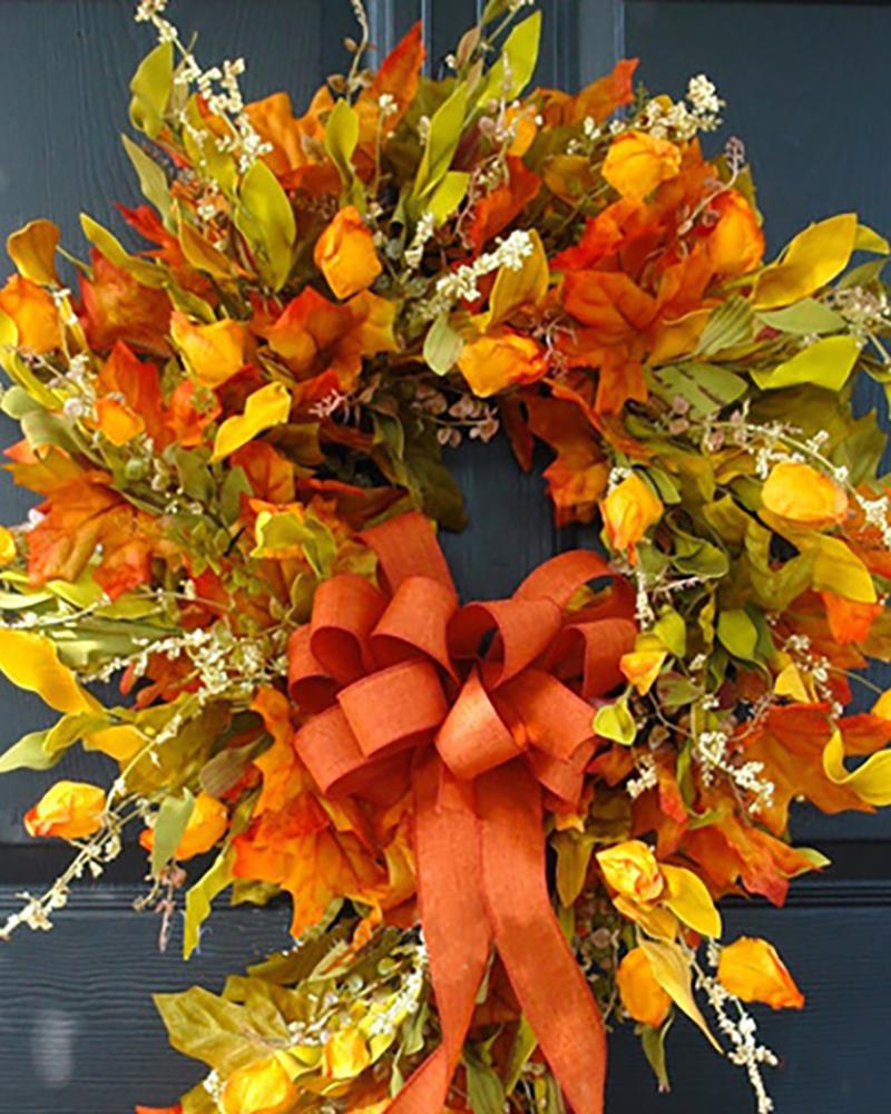 

Fall Wreath for Front Door Decor Bow Outdoor Wreath Thanksgiving Halloween Decoration, Yellow
