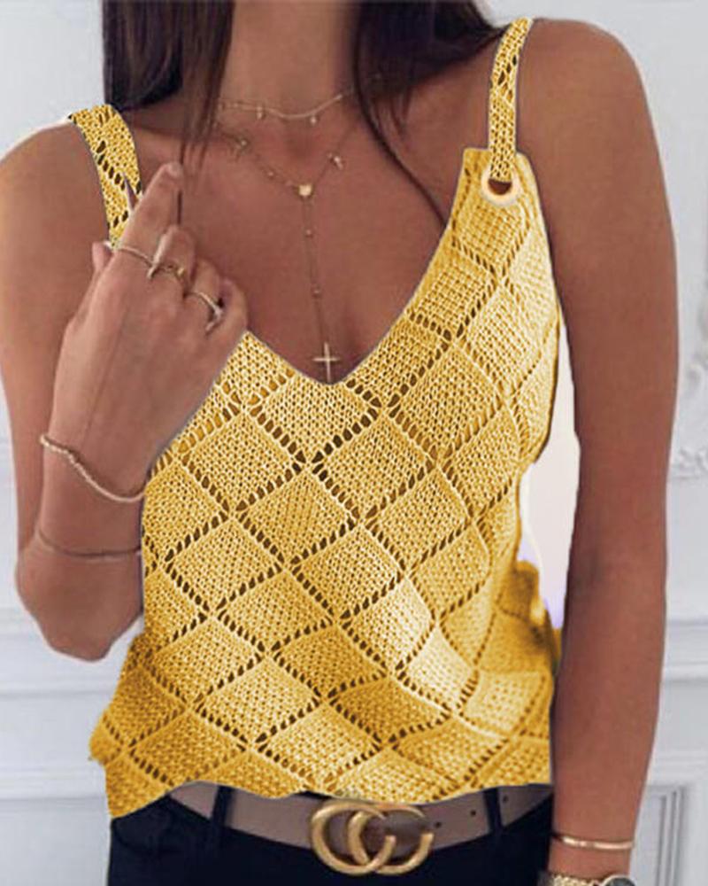 

Solid Color Hollow-out Sling Tank Top, Yellow