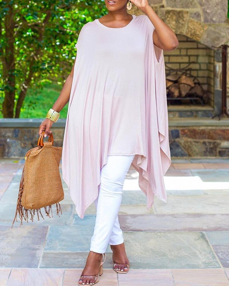 

Round Neck Batwing Sleeve Ruched Dress, Pink