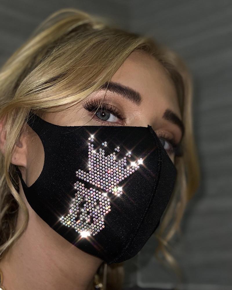 

Graphic Pattern Studded Breathable Face Mask, Black