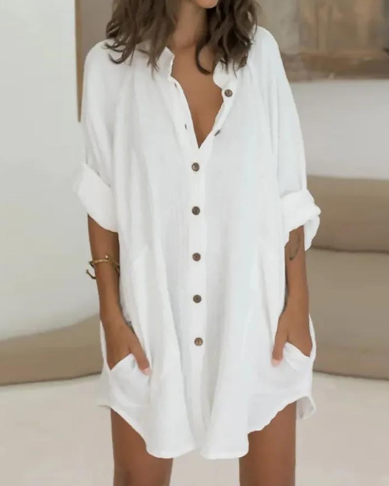 

Button Pocket Design Long Sleeve Top, White
