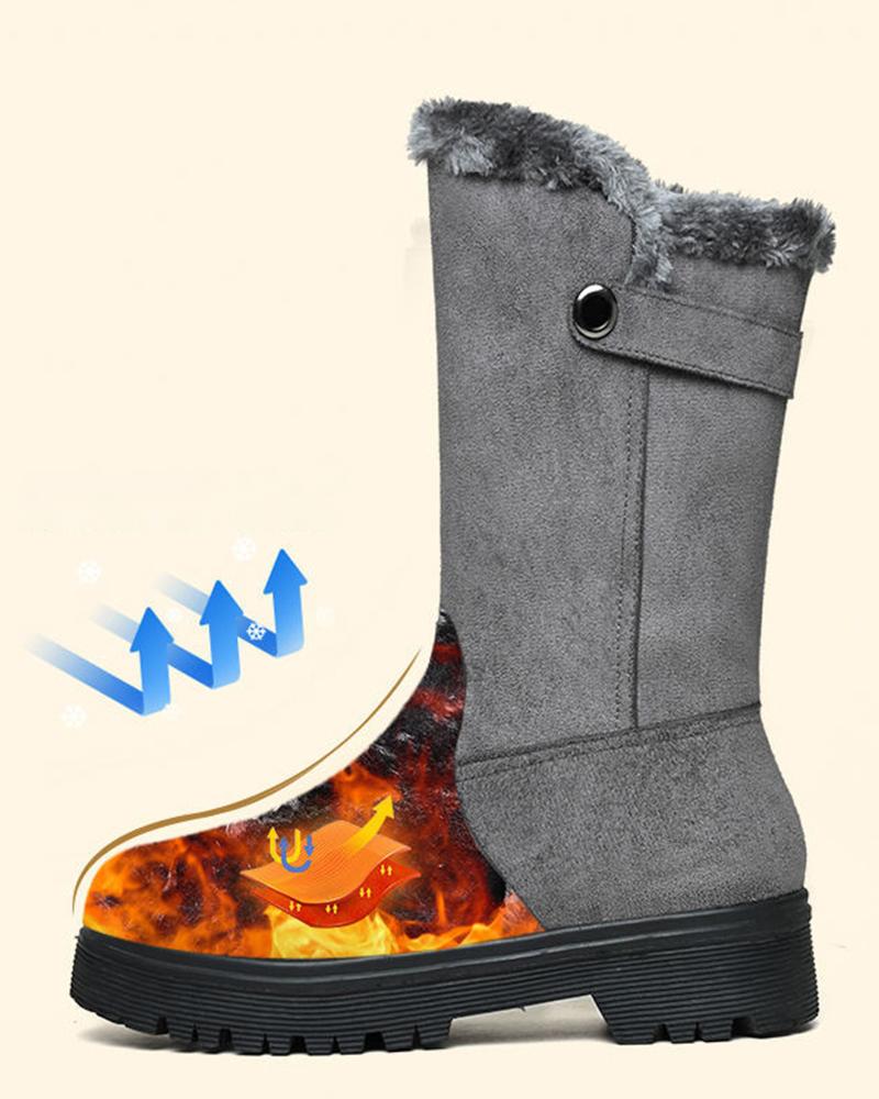 

Fuzzy Trim Lined Winter Calf Snow Boots, Gray