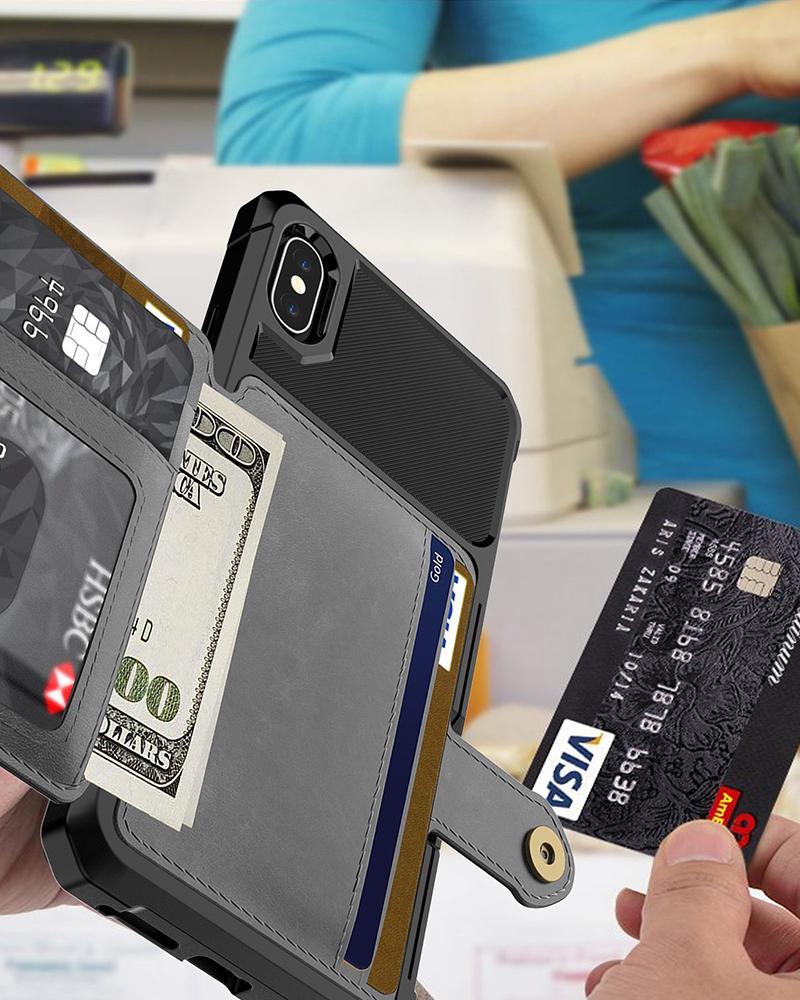 

Anti-Scratch Buckle Wallet iPhone Case, Black