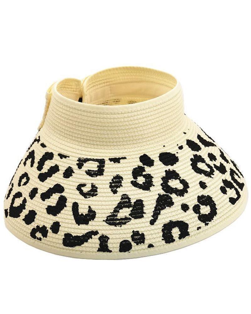 

Leopard Bowknot Wide Brim Beach Visor Sun Hat, White