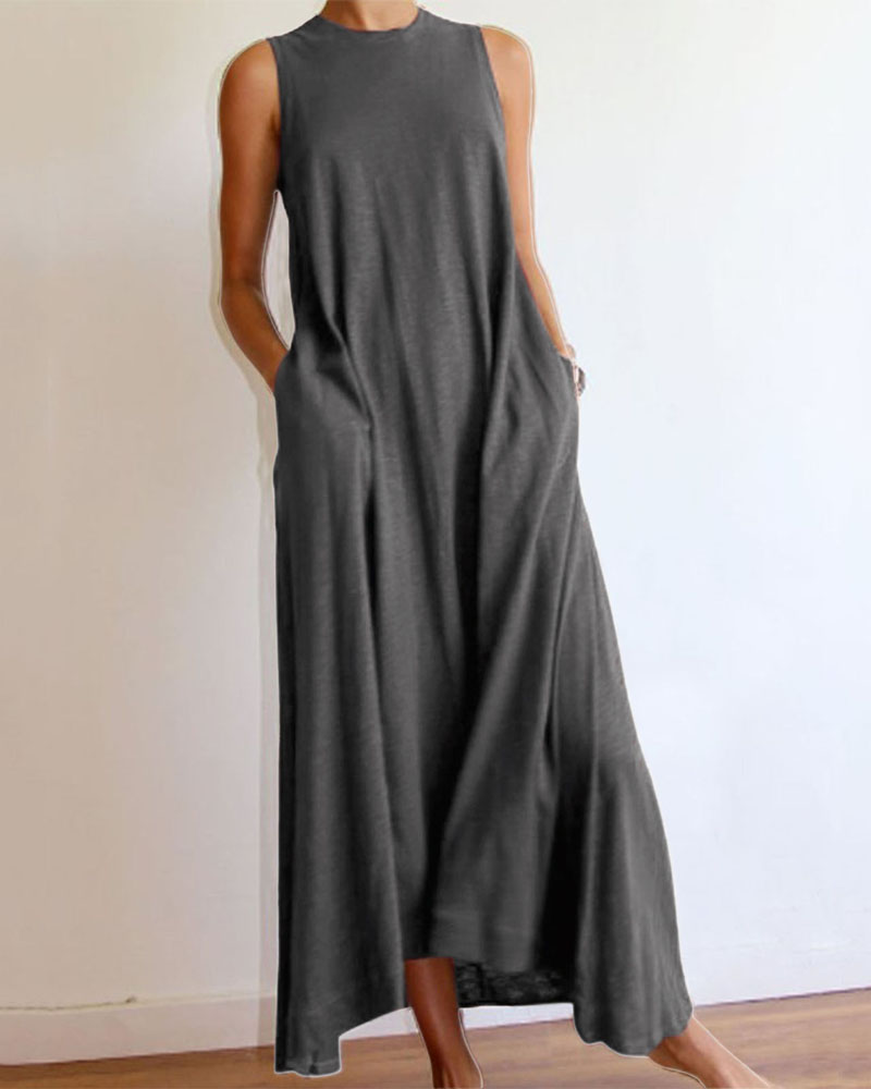 

Sleeveless Pocket Detail Casual Tank Dress, Gray