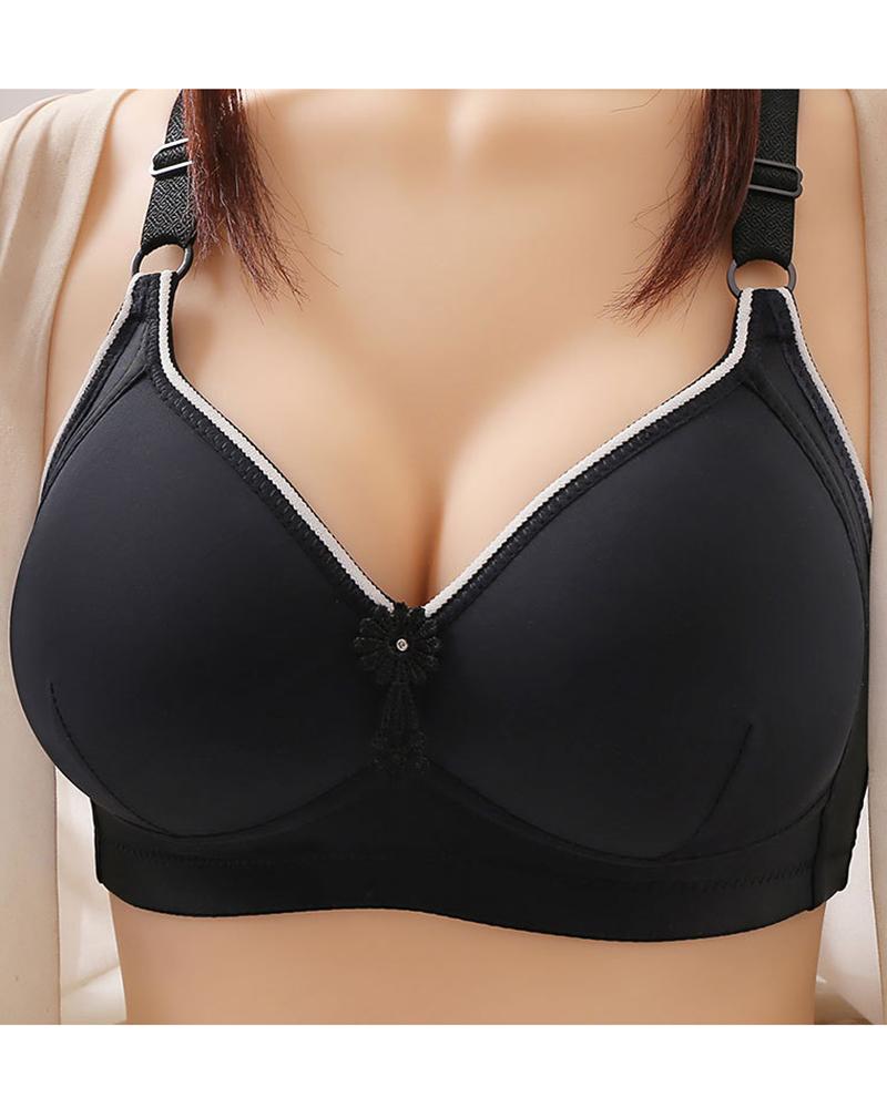 

Push Up Floral Tassel Front Full Coverage Bra, Black