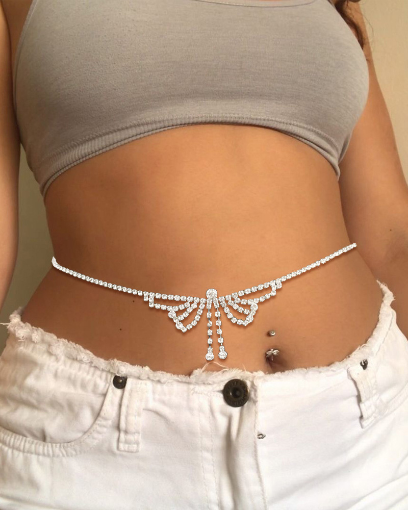 

Rhinestone Butterfly Pattern Waist Chain, Silver