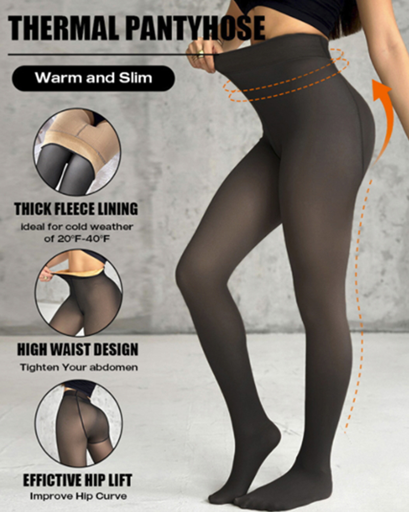 

Meia-calça com forro de lã, transparente, falsa, translúcida, térmica, cintura alta, leggings, Black