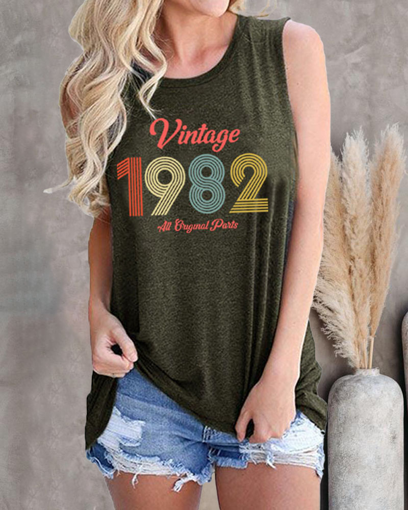 

Letter Print Casual Tank Top, Army green