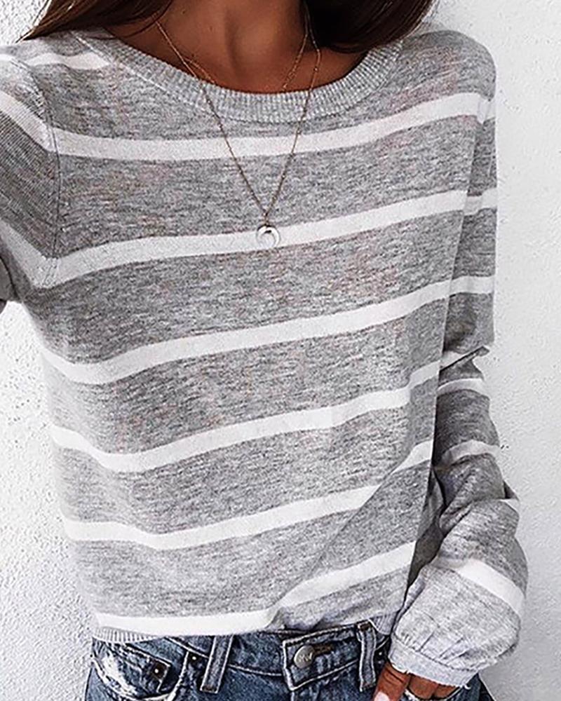 

Striped Print Long Sleeve T-shirt, Gray