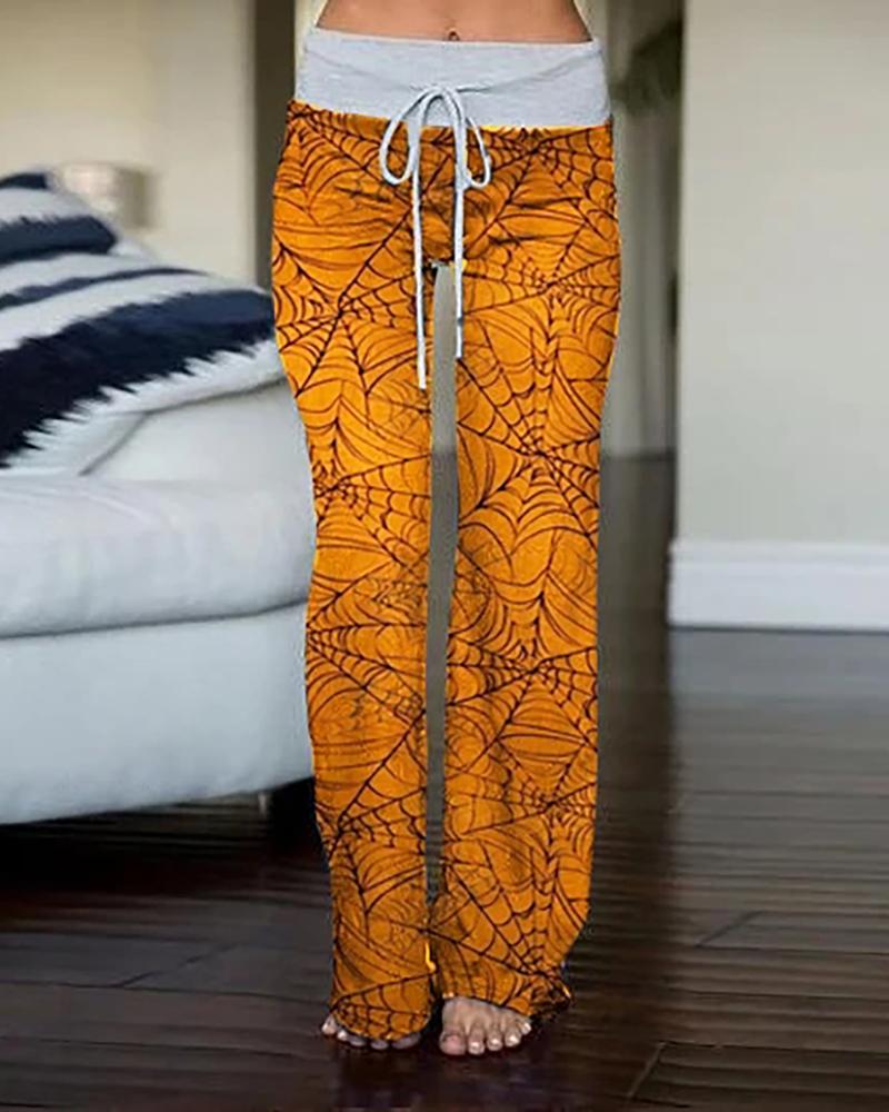 

Halloween Pumpkin Animal Print Drawstring Pants, Yellow