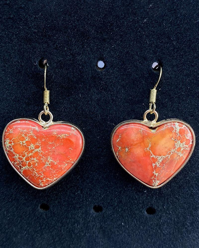 

1Pair Bohemian Natural Stone Heart Shaped Drop Earrings, Orange