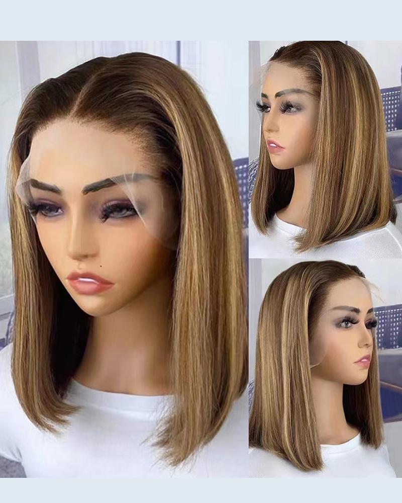 

Straight Bob Lace Front Side Part Synthetic Hair Wigs, Brown