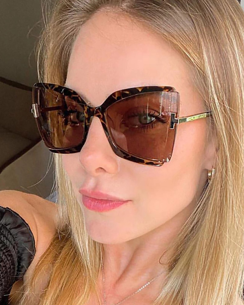 

1Pair Oversized Frame Square T Sunglasses, Brown