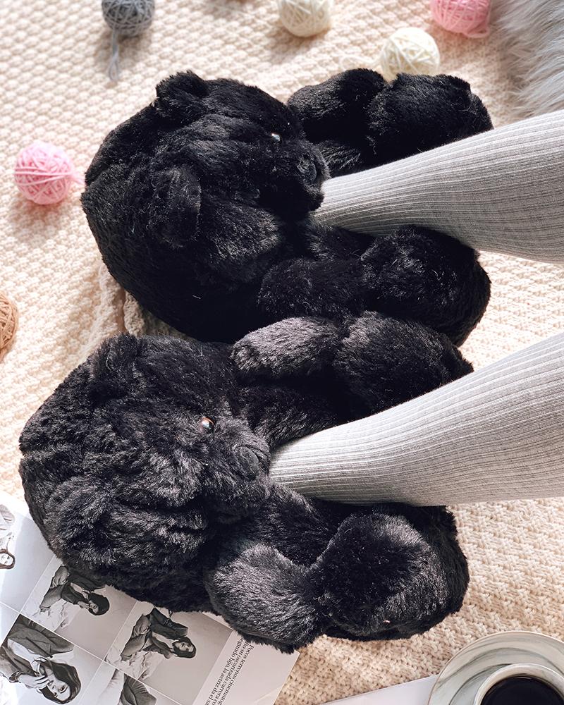 

Fluffy Teddy Bear Slippers, Black