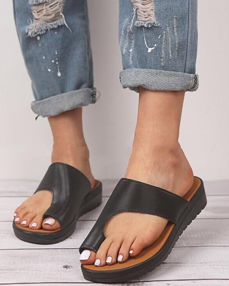 

Solid Open Toe Hollow Flat Sandals, Black