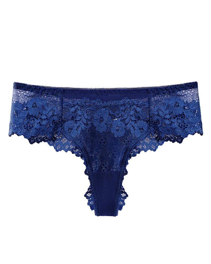 

Crochet Lace Seamless Thong Panty, Blue