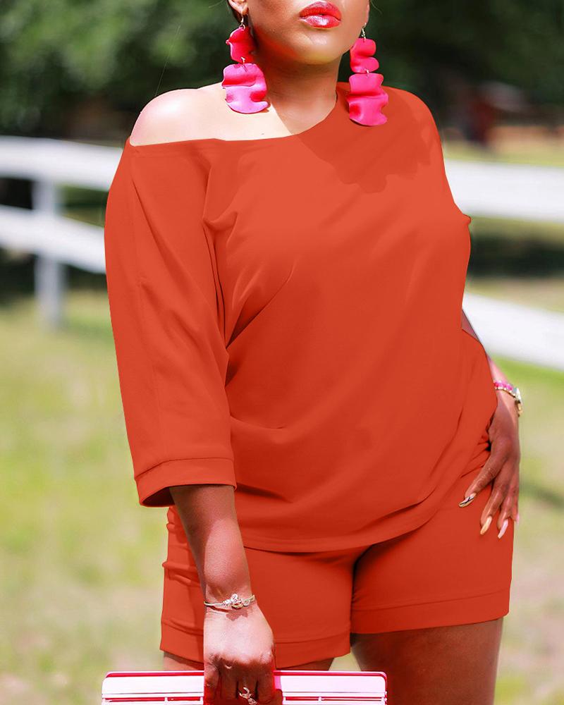 

Plain Casual Top & Shorts Set, Orange
