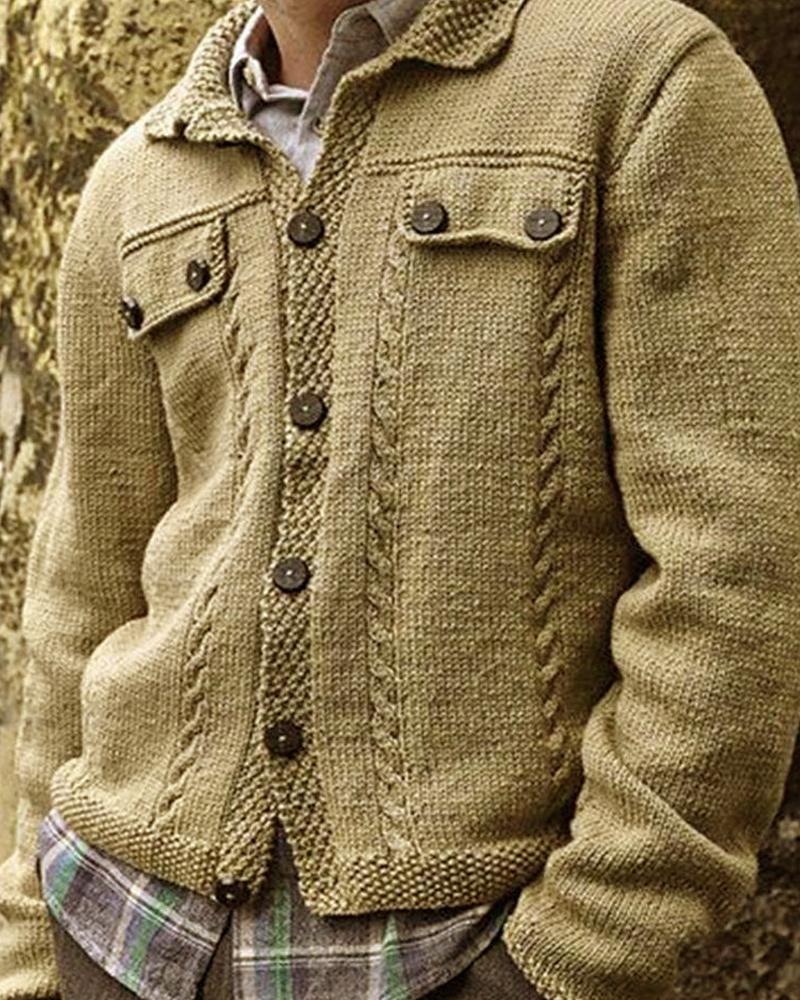 

Men Button Design Long Sleeve Knit Cardigan, Khaki