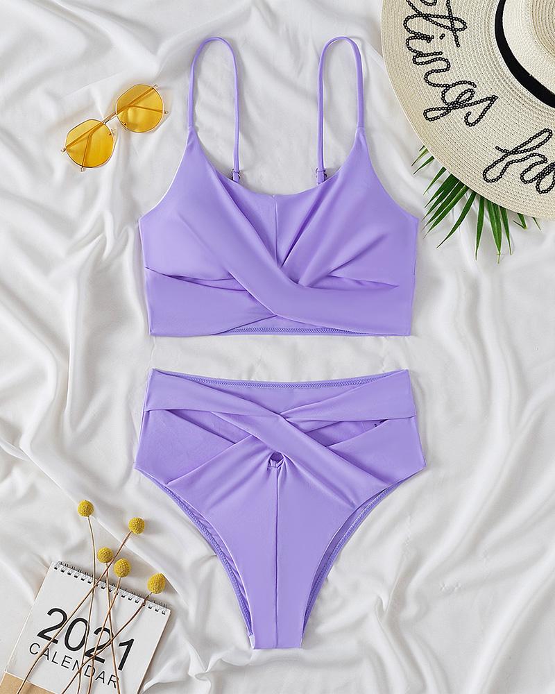 

Criss Cross Cutout Bikini Set, Purple