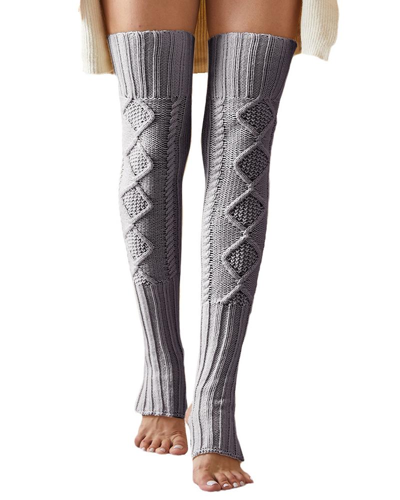 

Cable Knit Over The Knee High Long Socks, Gray