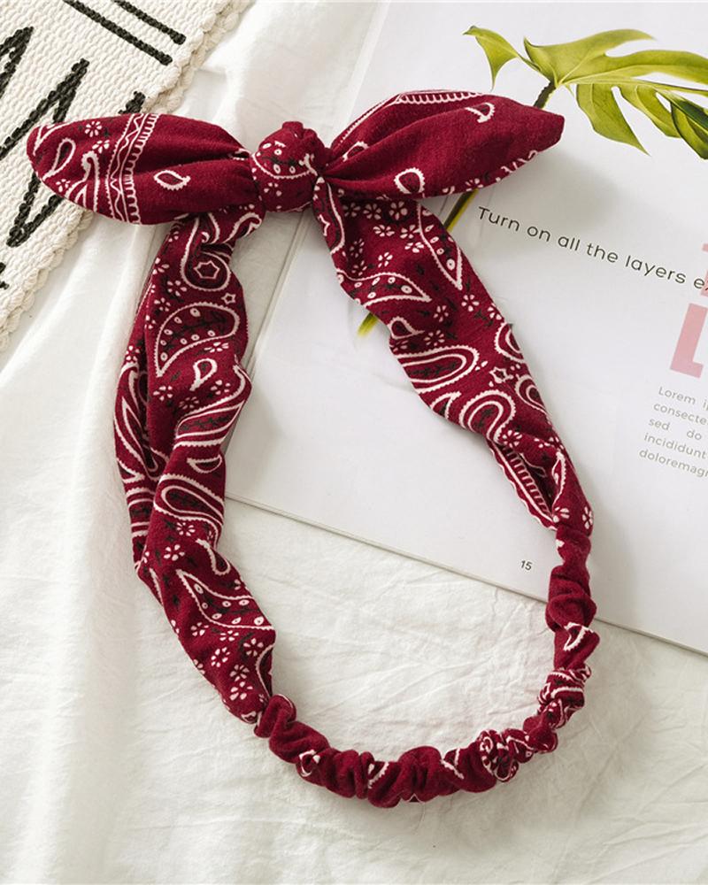 

1pc Paisley Print Elastic Turban Stretch Knotted Bunny Ears Headband, Wine red