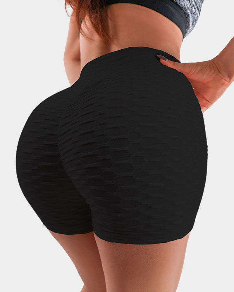 

Textured High Waist Scrunch Butt Active Shorts, Black