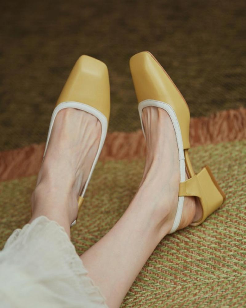 

Square-toe Color Block PU Leather High Heels, Yellow