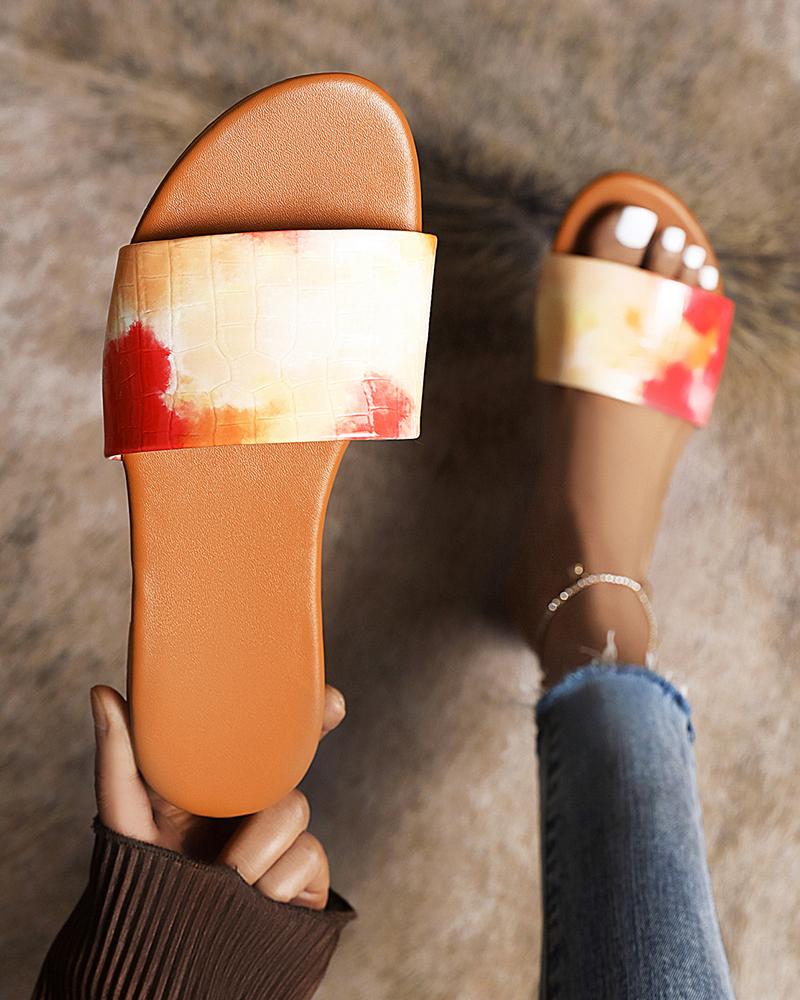 

Multicolor Tie Dye Open-toe Round-toe Open-toe Flat Sandals, Red