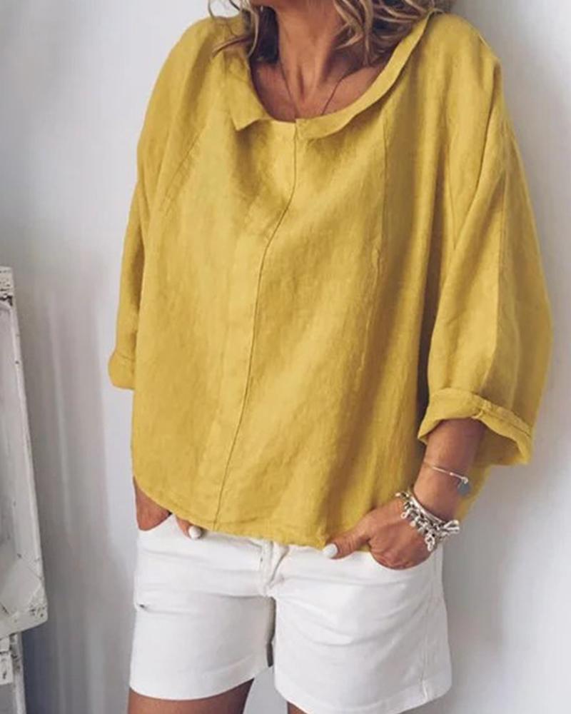 

Linen Plain Casual Top, Yellow