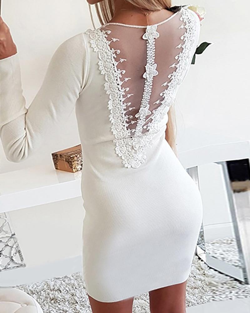 

Sheer Mesh Back Zipper Bodycon Dress, White