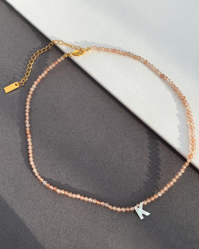 

1pc Beaded Crystal Letter Pendent Necklace, Style11