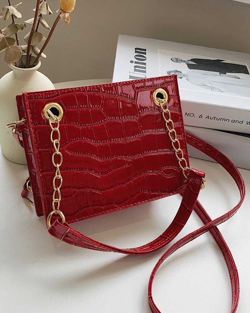 

Chain Strap Crocodile Square Crossbody Bag, Red