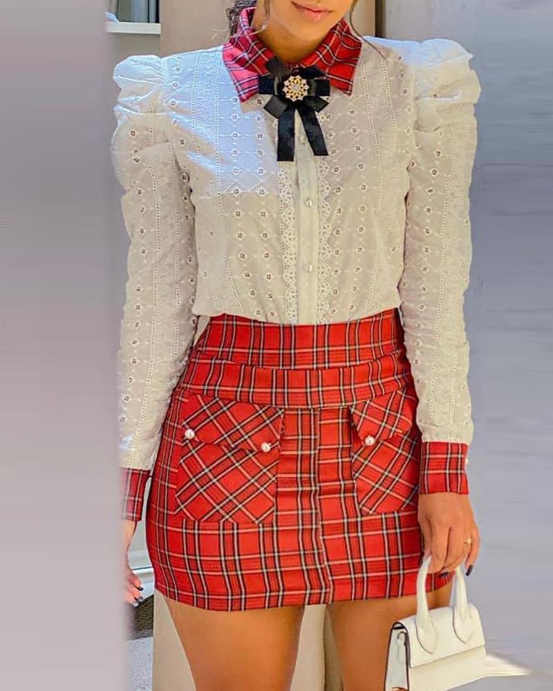 

Plaid Print Pocket Design High Waist Skirt, Red