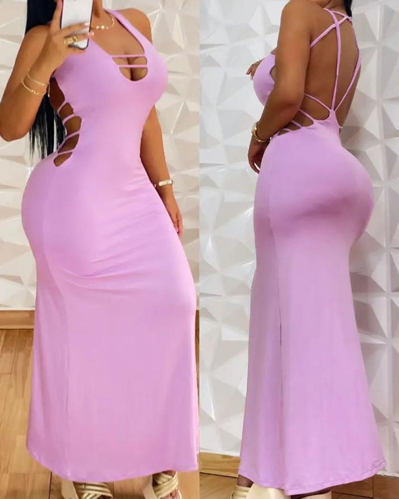 

Ladder Cutout Crisscross Backless Maxi Dress, Purple