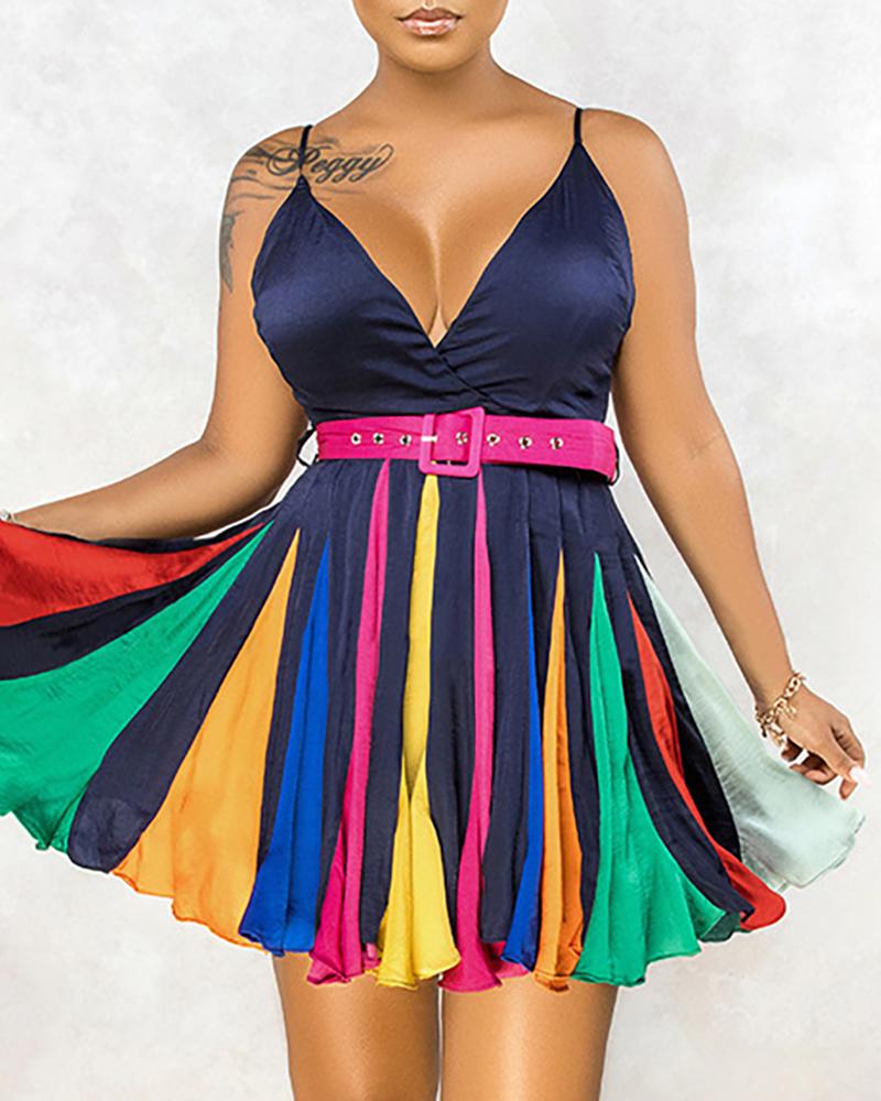 

Colorblock Ruffles Satin Skater Dress, Multicolor